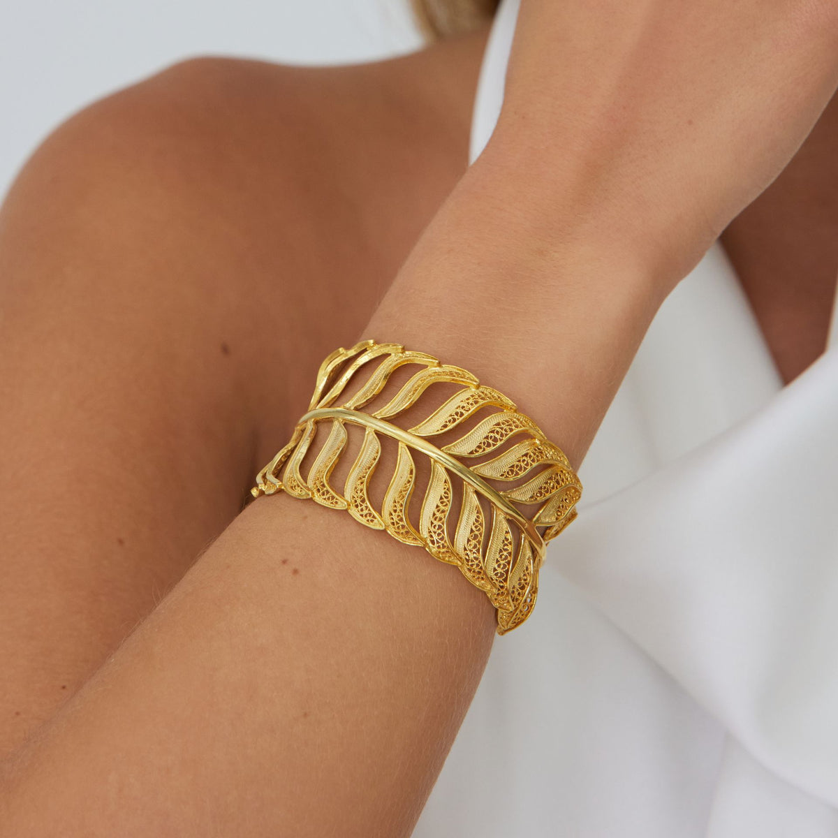 Pulseira Palmeira em Prata Dourada