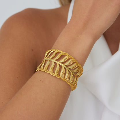 Pulseira Palmeira em Prata Dourada