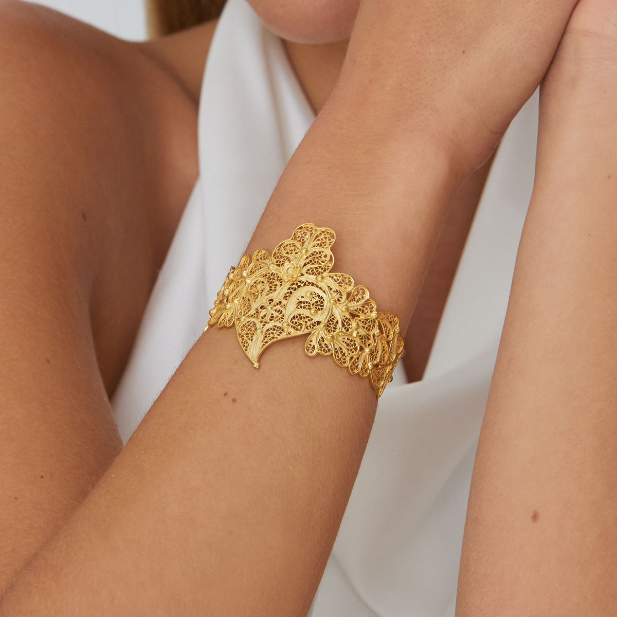 Pulseira Coração de Viana XL em Prata Dourada