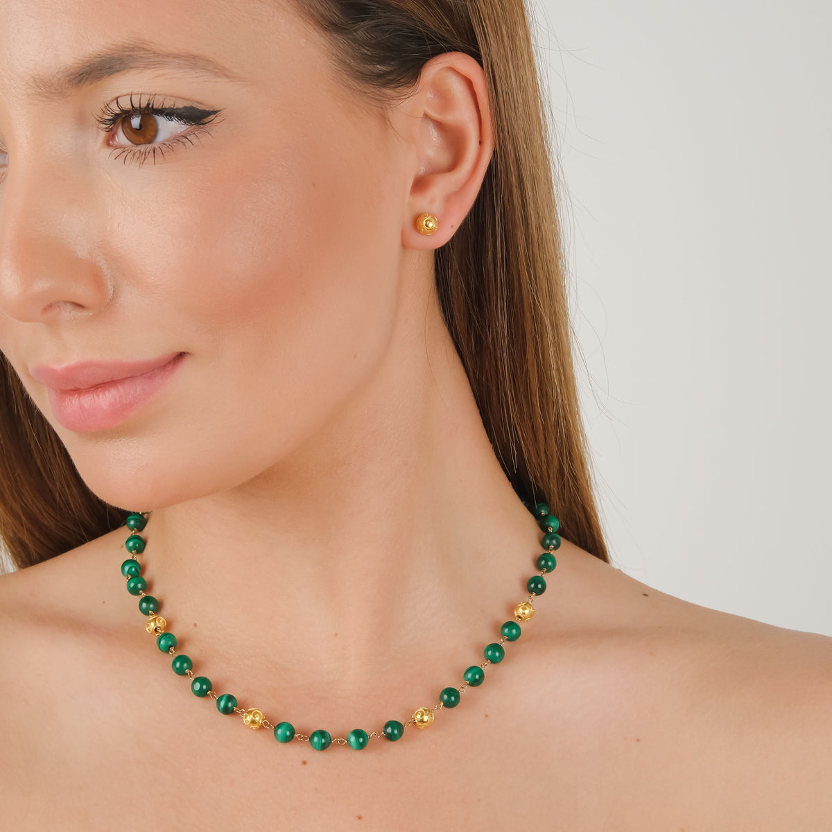 Colar Contas de Viana em Ouro 19,2Kt com Malaquite