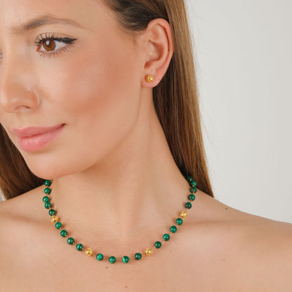 Colar Contas de Viana em Ouro 19,2Kt com Malaquite