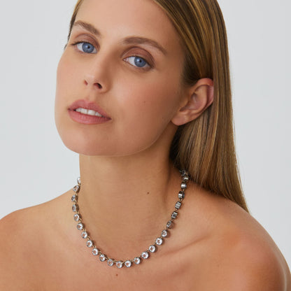 Colar Riviera Cristal de Rocha em Prata e Ouro