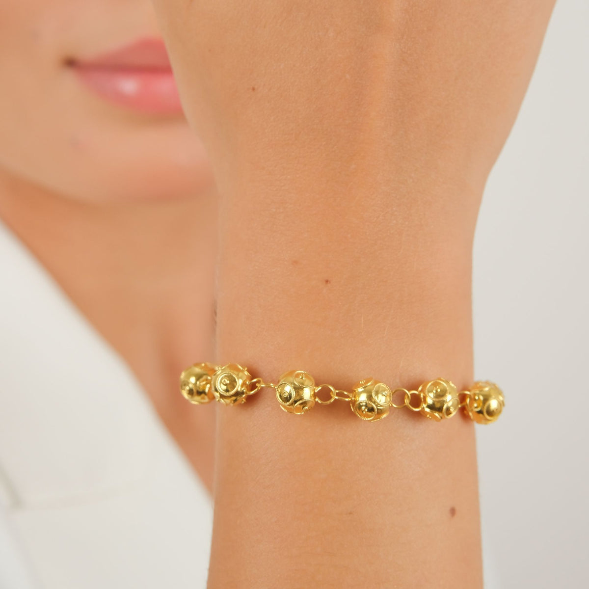 Pulseira Contas de Viana em Prata Dourada