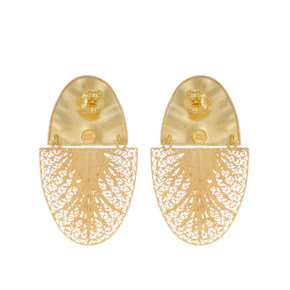Brincos Oval Articulados XL em Prata Dourada