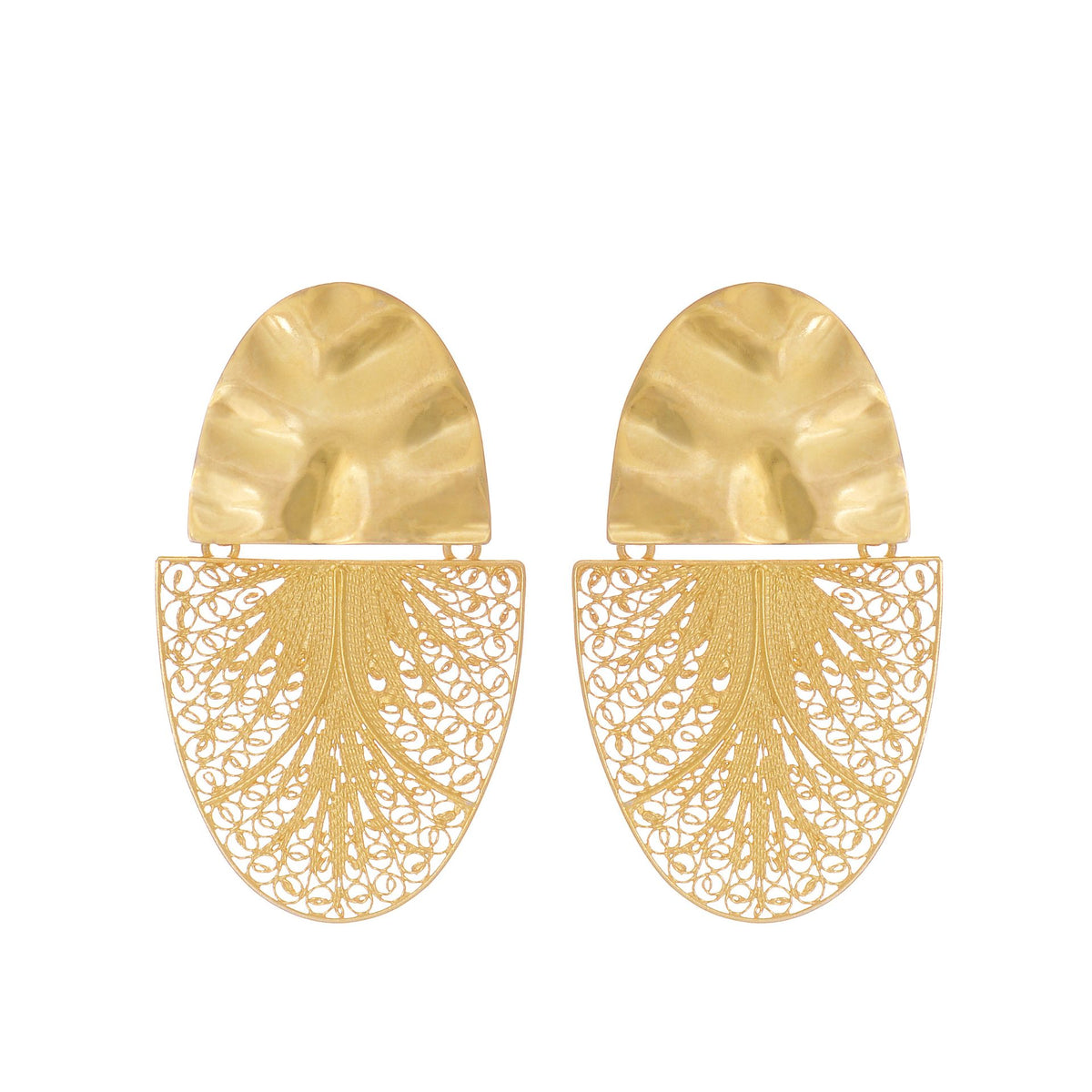Brincos Oval Articulados XL em Prata Dourada