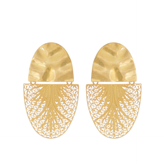 Brincos Oval Articulados XL em Prata Dourada