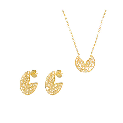 Conjunto Circulos em Prata Dourada