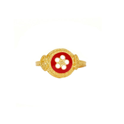Anel Caramujo Vermelho em Prata Dourada