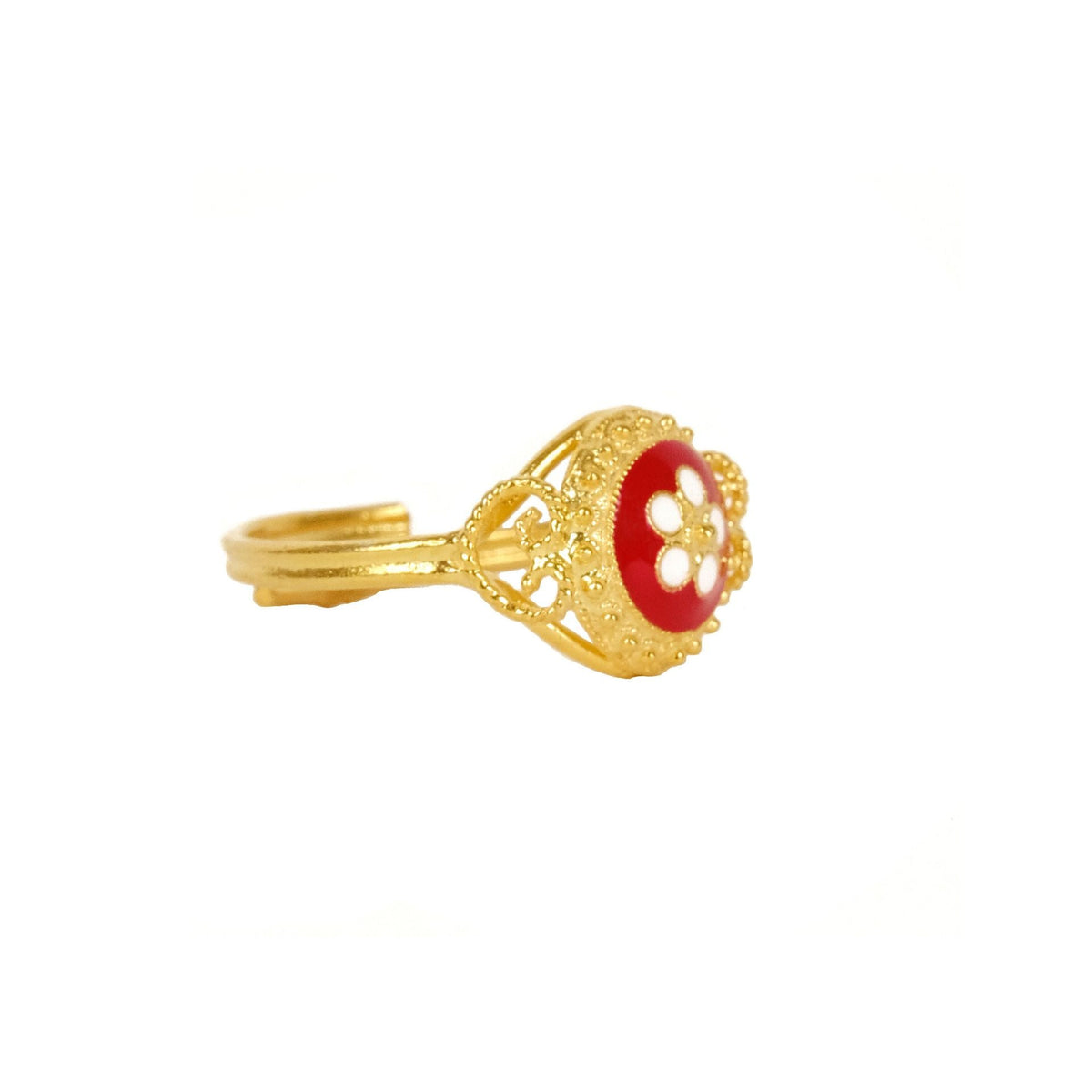 Anel Caramujo Vermelho em Prata Dourada