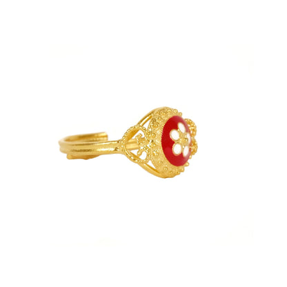 Anel Caramujo Vermelho em Prata Dourada