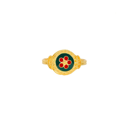 Anel Caramujo Verde e Vermelho em Prata Dourada