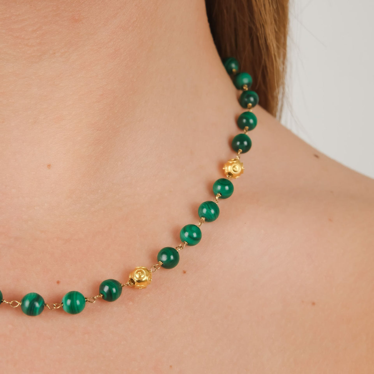 Conjunto Contas de Viana em Ouro 19,2Kt com Malaquite