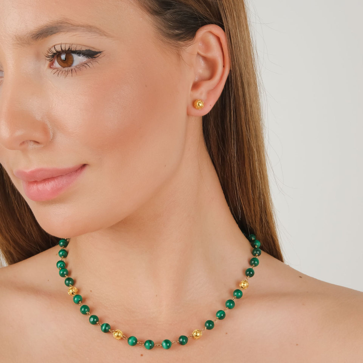 Conjunto Contas de Viana em Ouro 19,2Kt com Malaquite