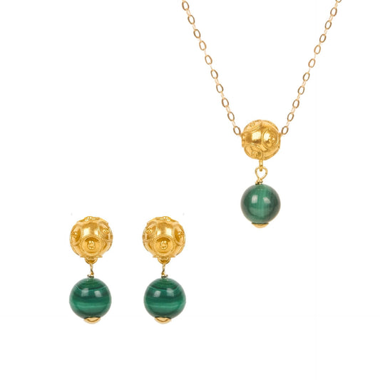 Conjunto Conta de Viana em Ouro 19,2Kt com Malaquite
