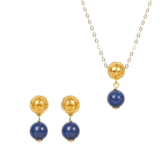 Conjunto Conta de Viana em Ouro 19,2Kt com Lápis-lazúli