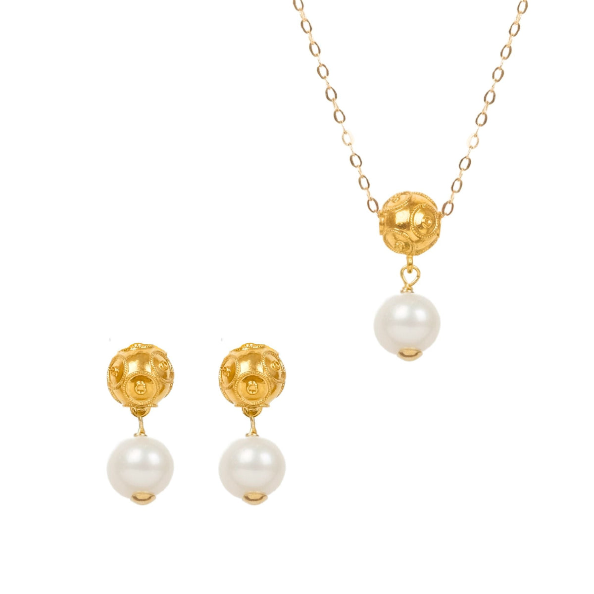 Conjunto Conta de Viana em Ouro 19,2Kt com Pérolas
