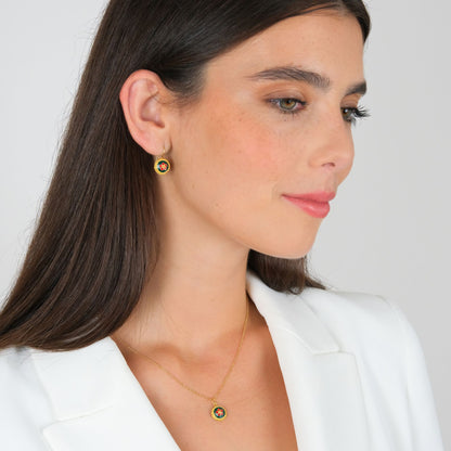 Colar Caramujo Verde e Vermelho em Prata Dourada