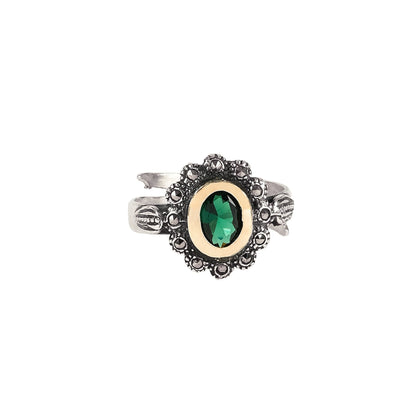 Anel Verde Marcassites em Prata e Ouro