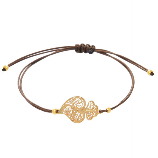 Pulseira Coração de Viana em Prata Dourada com Fio