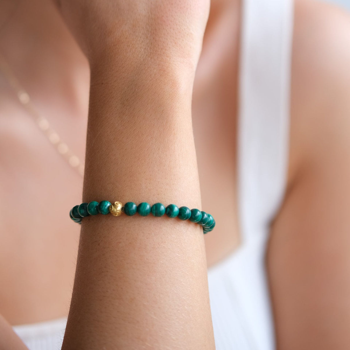 Conjunto Contas de Viana em Ouro 19,2Kt com Malaquite