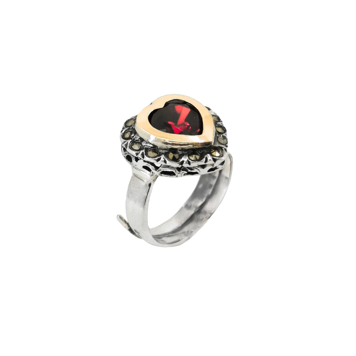 Anel Vintage Vermelho em Prata e Ouro