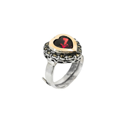 Anel Vintage Vermelho em Prata e Ouro