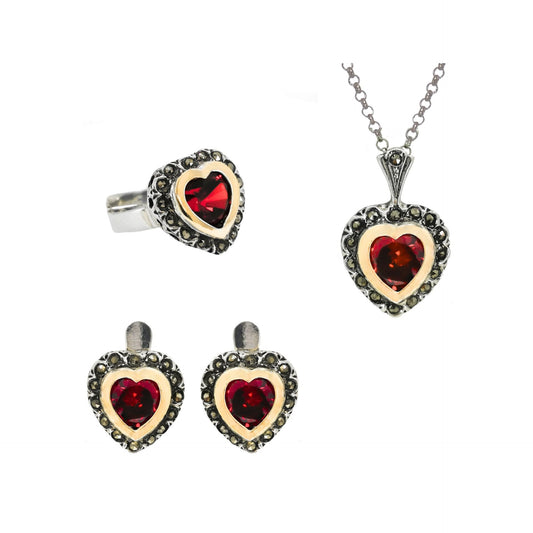 Conjunto Vintage Vermelho em Prata e Ouro