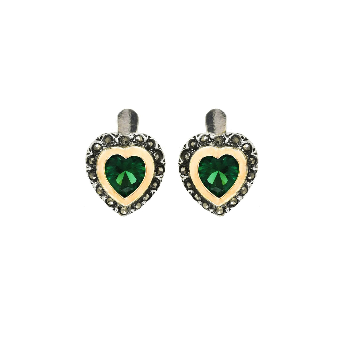 Brincos Vintage Verde em Prata e Ouro