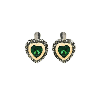 Brincos Vintage Verde em Prata e Ouro