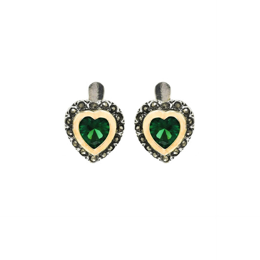 Brincos Vintage Verde em Prata e Ouro
