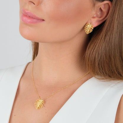 Conjunto Monstera em Prata Dourada