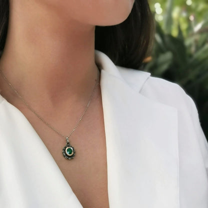 Conjunto Verde Marcassites em Prata e Ouro