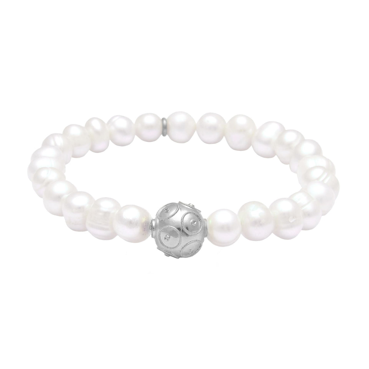 Pulseira com Conta de Viana em Prata com Pérolas