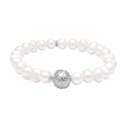 Pulseira com Conta de Viana em Prata com Pérolas