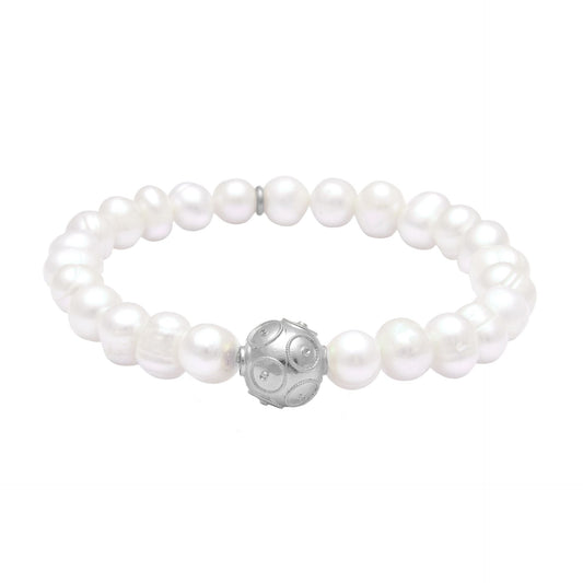 Pulseira com Conta de Viana em Prata com Pérolas