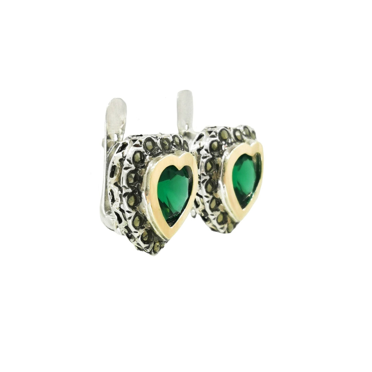 Brincos Vintage Verde em Prata e Ouro