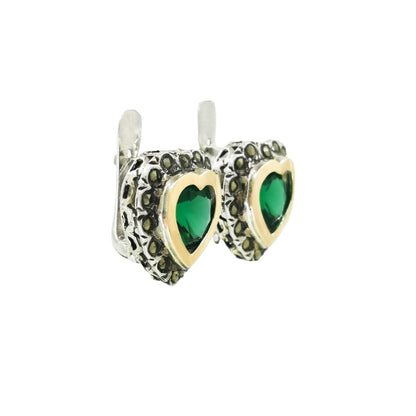 Brincos Vintage Verde em Prata e Ouro