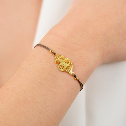 Pulseira Coração de Viana em Prata Dourada com Fio