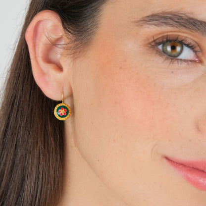Conjunto Caramujo Verde e Vermelho em Prata Dourada
