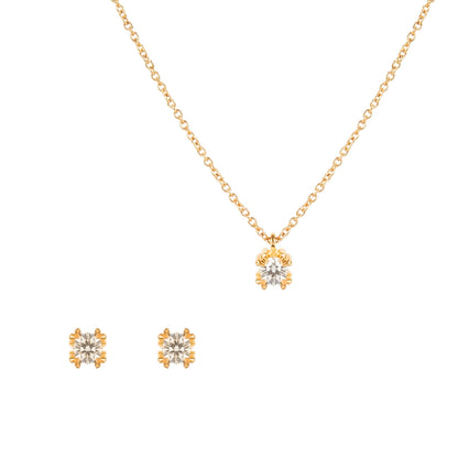 Conjunto Solitário Diamante em Ouro 19,2Kt