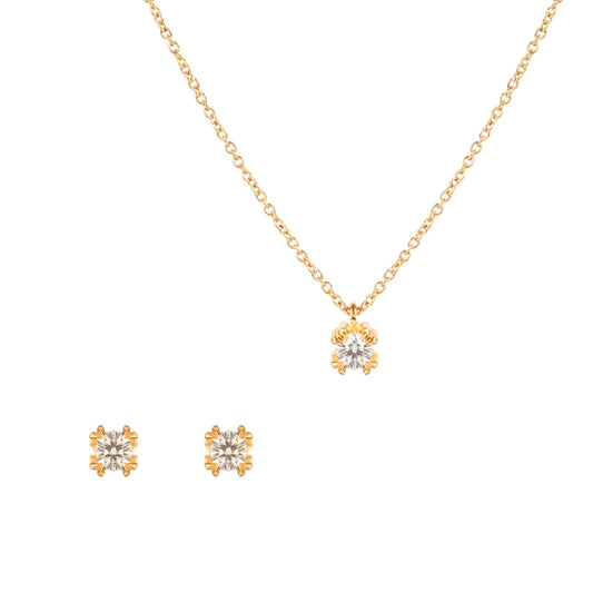 Conjunto Solitário Diamante em Ouro 19,2Kt
