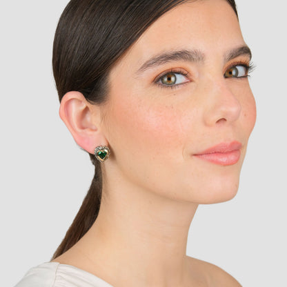 Brincos Vintage Verde em Prata e Ouro