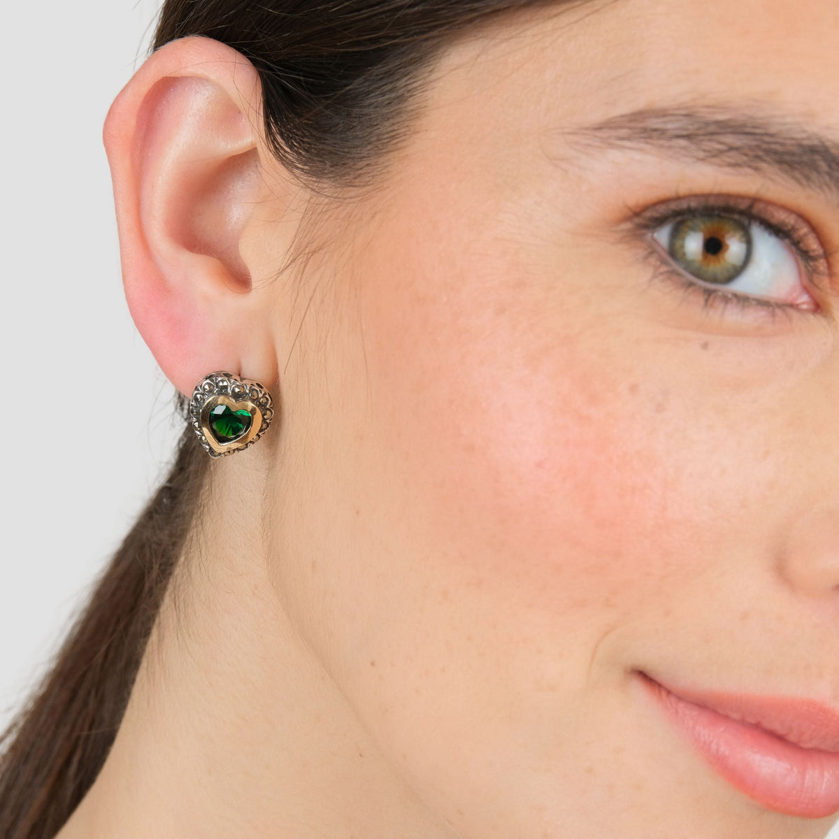 Brincos Vintage Verde em Prata e Ouro