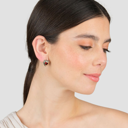 Brincos Vintage Vermelho em Prata e Ouro