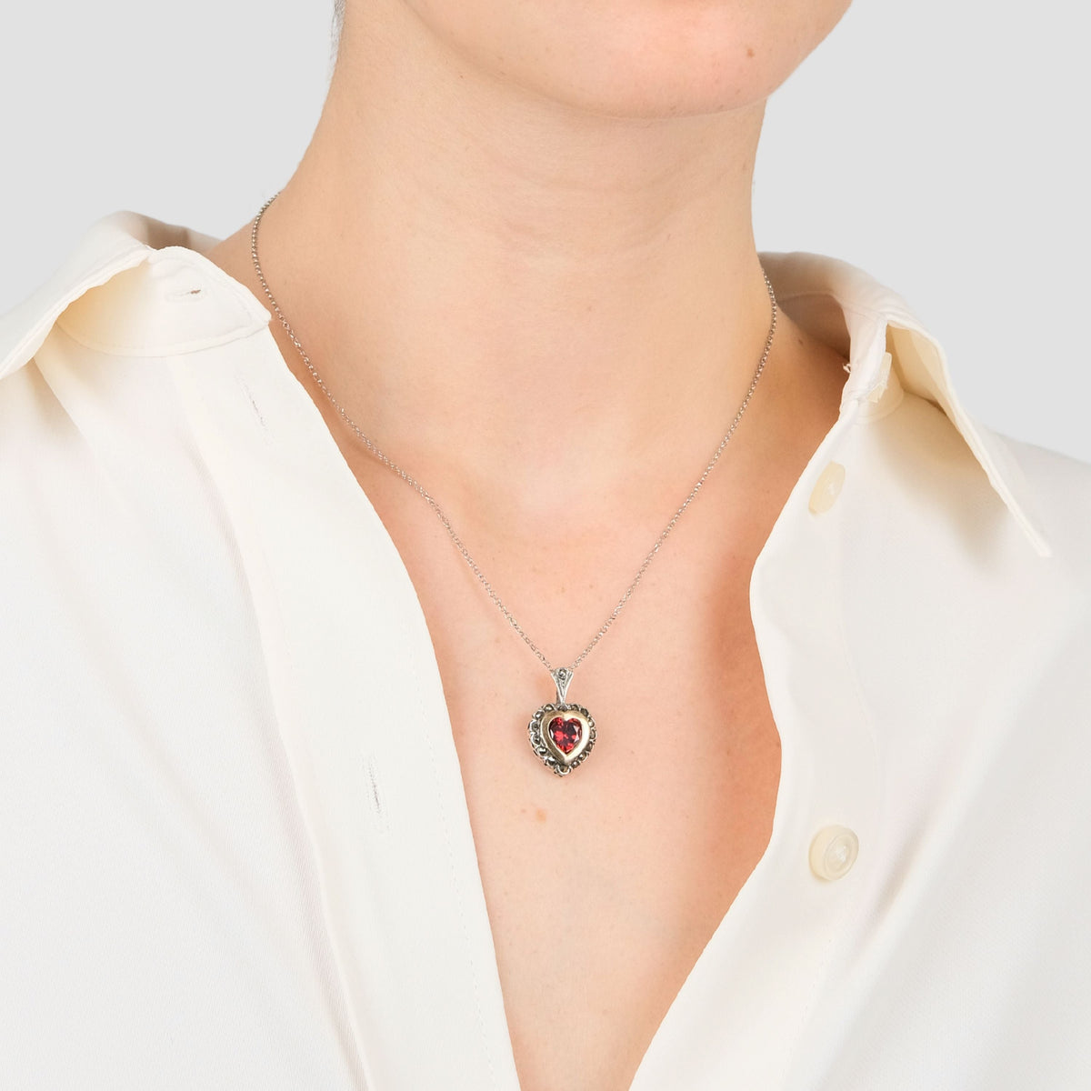 Colar Vintage Vermelho em Prata e Ouro