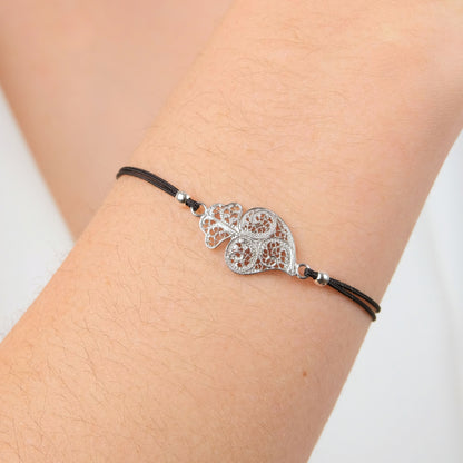 Pulseira Coração de Viana em Prata com Fio