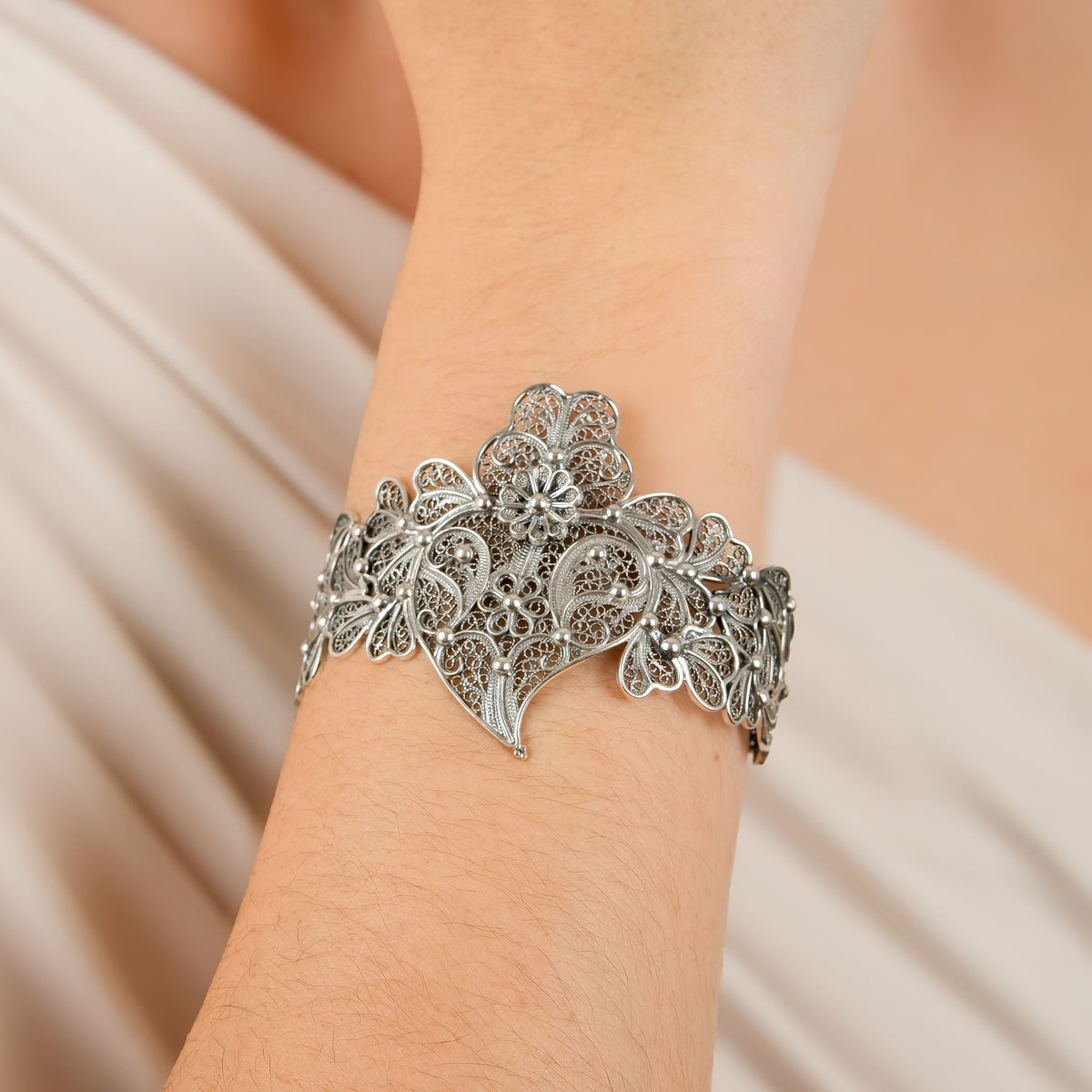Pulseira Coração de Viana XL em Prata