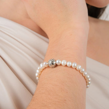 Pulseira com Conta de Viana em Prata com Pérolas