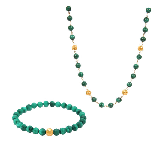Conjunto Contas de Viana em Ouro 19,2Kt com Malaquite
