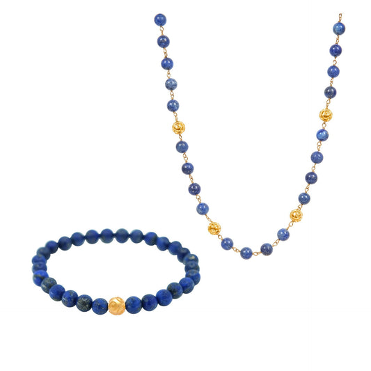 Conjunto Contas de Viana em Ouro 19,2Kt com Lapis Lazuli